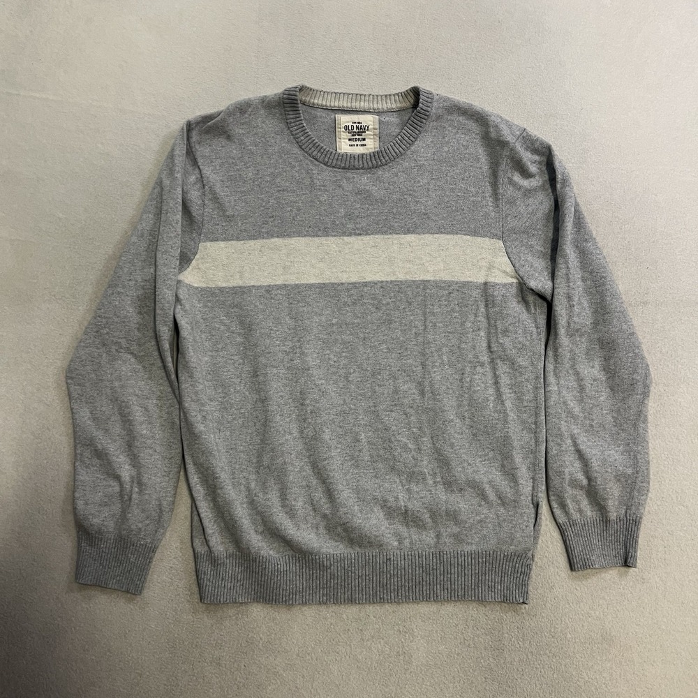 Vintage Old Navy Cashmere Blend Sweater Men's Size Large Gray Stripe Pullover
